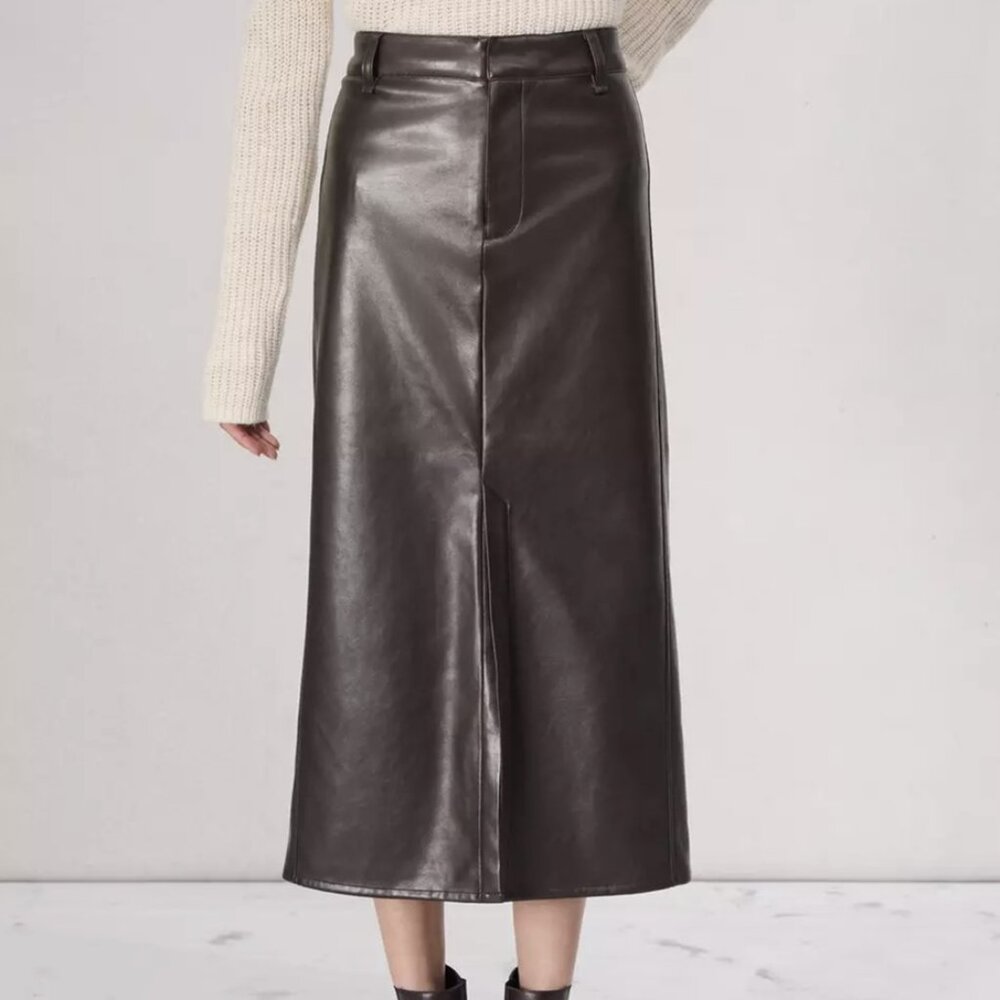 $288 NEW Rag & Bone Rayne Faux Dark brown Leather Skirt, Size 25 ( true 27/28)